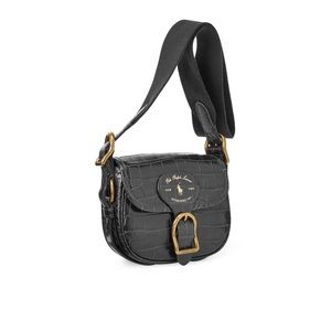 RALPH LAUREN Black Small Croc Hutton Bag